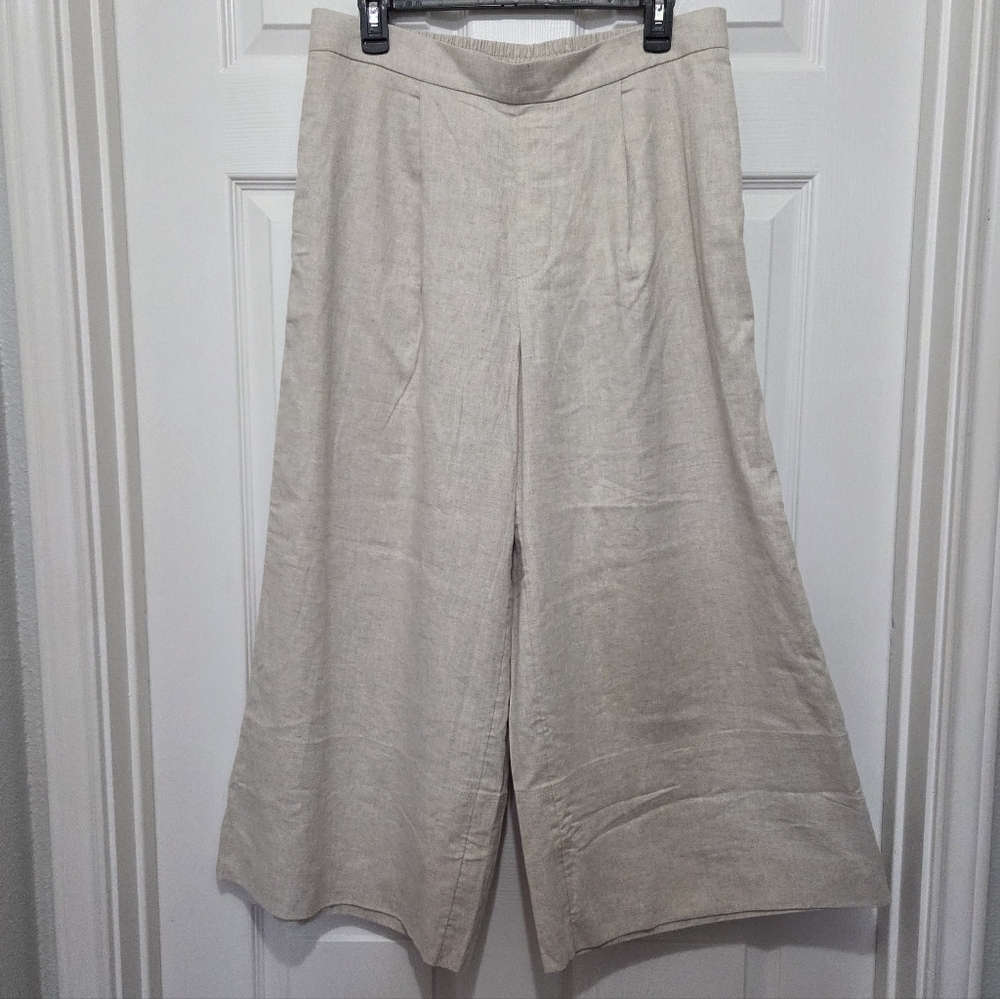 Banana Republic Linen Blend Pants, Beige Wide-Leg Pull-On Crop Pant Size Medium - Picture 2 of 15